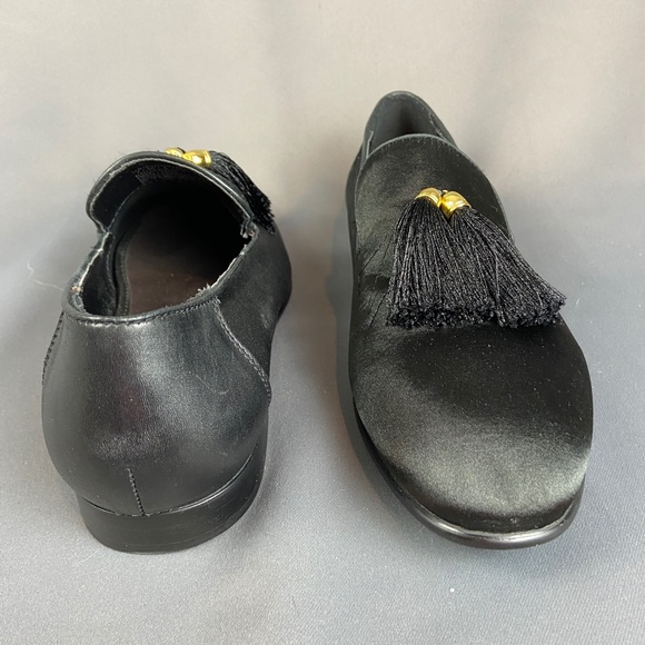 Tallia Eduardo Black Leather & Satin Tassel Loafer Slip on Shoes Size 7 - Picture 7 of 16